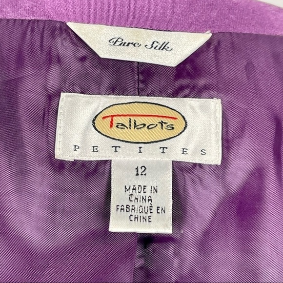 TALBOTS 90'S PURPLE SILK 3 BUTTON NOTCH COLLAR BLAZER JACKET - Picture 14 of 16